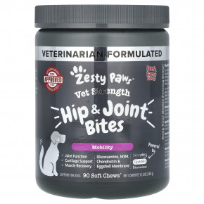 Zesty Paws, Vet Strength Hip & Joint Bites, для собак, для всех возрастов, говядина и бекон, 90 жевательных таблеток, 360 г (12,6 унции) - описание | фото