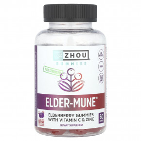 Zhou Nutrition, Elder-Mune ™, максимальная крепость, натуральное ягодное ассорти, 60 жевательных мармеладок - описание | фото