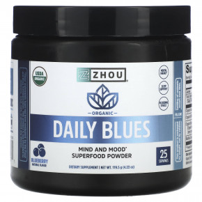 Zhou Nutrition, Organic Daily Blues, со вкусом голубики, 119,5 г (4,22 унции) в Москве - eco-herb.ru | фото