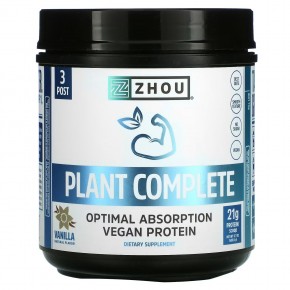 Zhou Nutrition, Plant Complete, веганский протеин для оптимального усвоения, ваниль, 500,8 г (17,7 унции) - описание