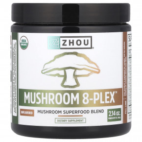 Zhou Nutrition, Порошок Mushroom 8-Plex ™, без добавок, 60 г (2,14 унции) - описание | фото