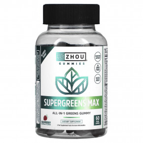 Zhou Nutrition, Supergreens Max, малина, 60 веганских жевательных мармеладок в Москве - eco-herb.ru | фото