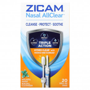 Zicam, Nasal AllClear, очищающее средство для носа с охлаждающим ментолом, 20 тампонов - описание | фото