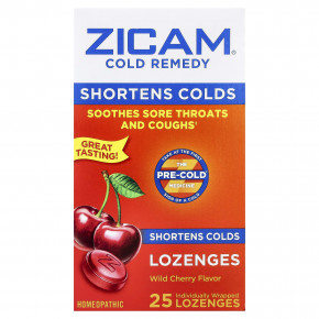 Zicam, Средство от простуды, леденцы, дикая вишня, 25 леденцов в индивидуальной упаковке - описание | фото