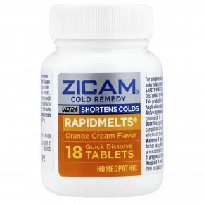 Zicam, Ultra Cold Remedy, RapidMelts®, апельсиновый крем, 18 быстрорастворимых таблеток - описание | фото