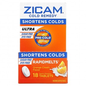 Zicam, Ultra Cold Remedy, RapidMelts, апельсиновый крем, 18 быстрорастворимых таблеток в Москве - eco-herb.ru | фото