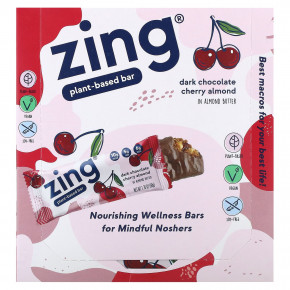 Zing Bars, Plant-Based Bar, темный шоколад, вишня и миндаль в миндальной пасте, 12 батончиков по 50 г (1,76 унции) - описание