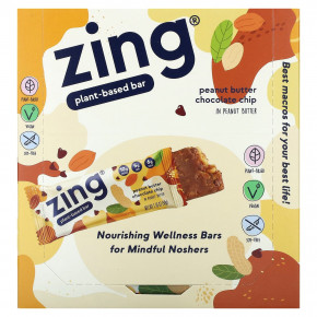 Zing Bars, растительный батончик, арахисовая паста и шоколадная крошка, 12 батончиков по 50 г (1,76 унции) - описание