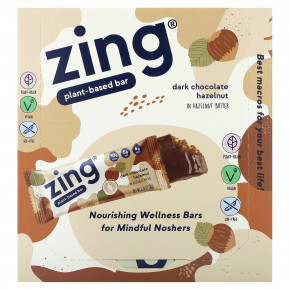 Zing Bars, растительный батончик, темный шоколад с фундуком и пастой из фундука, 12 батончиков по 50 г (1,76 унции) в Москве - eco-herb.ru | фото