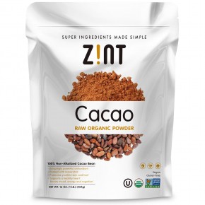 Zint, Сырой органический порошок какао, 454 г (16 унций) - описание
