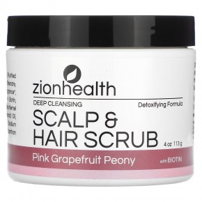 Zion Health, Скраб для кожи головы и волос с биотином, розовый грейпфрут и пион, 113 г (4 унции) - описание