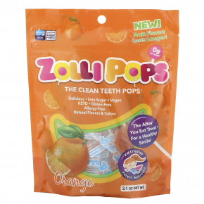 Zollipops, The Clean Teeth Pops, апельсин, 3,1 унции - описание