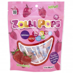 Zollipops, The Clean Teeth Pops, ZolliPops, леденцы с клубничным вкусом, 15 шт., 88 г (3,1 унции) - описание