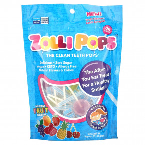 Zollipops, The Clean Teeth Pops®, леденцы с фруктовыми вкусами, 23–25 леденцов, 142 г (5,2 унции) - описание