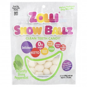 Zollipops, Zolli® Snow Ballz, натуральная крепкая мята, прибл. 22 шт., 88 г (3,1 унции) - описание | фото