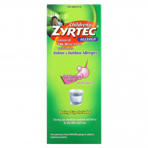 Zyrtec, Children's Allergy, Relief Syrup, для детей от 2 лет, жевательная резинка, 5 мг, 118 мл (4 жидк. унц.) - описание | фото