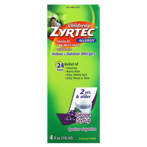 Zyrtec, Children's Allergy, Relief Syrup, для детей от 2 лет, со вкусом винограда, 5 мг, 118 мл (4 жидк. унц.) - описание