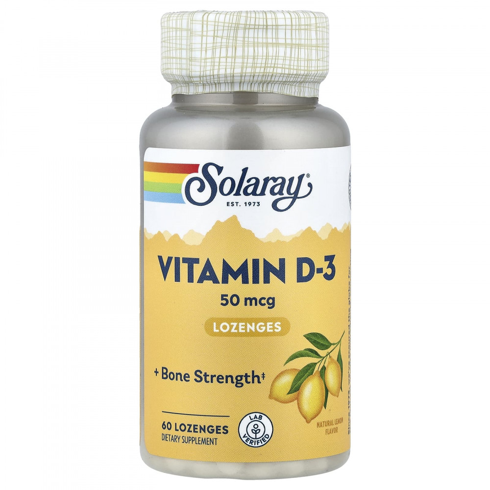 Solaray, витамин D3 в виде пастилок, натуральный лимонный вкус, 50 мкг, 60 пастилок в Москве - eco-herb.ru | изображение Solaray, витамин D3 в виде пастилок, натуральный лимонный вкус, 50 мкг, 60 пастилок в Москве - eco-herb.ru | фото