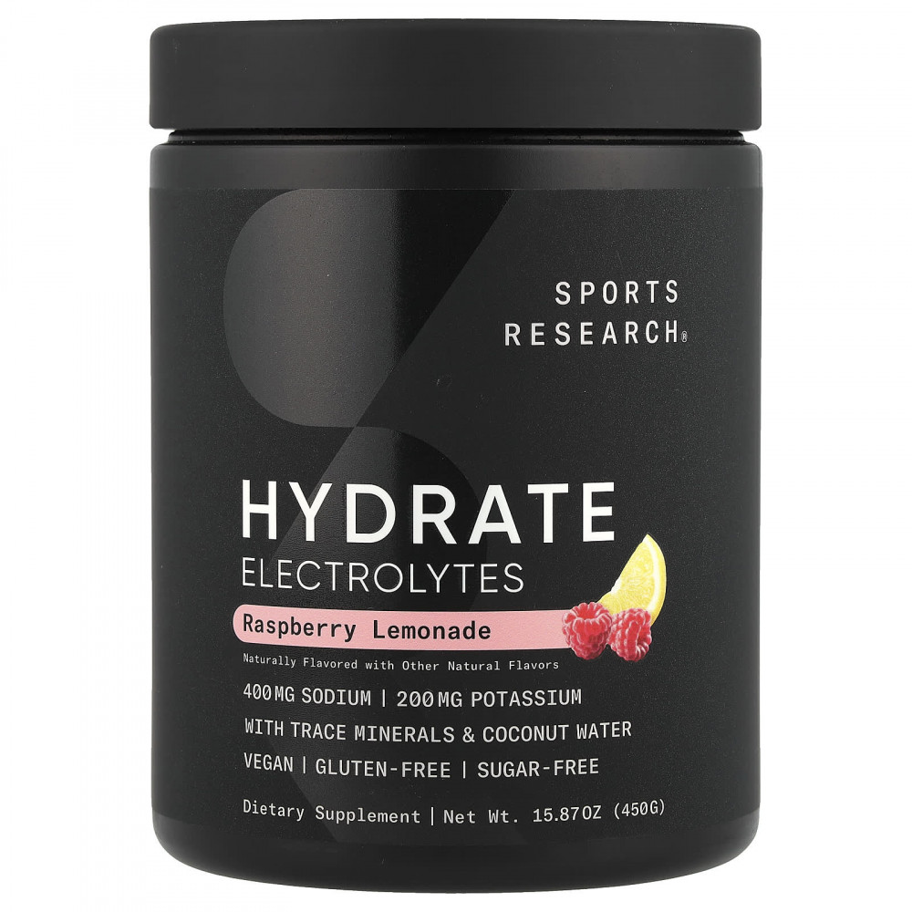Sports Research, Hydrate, электролиты, малиновый лимонад, 450 г (15,87 унции) в Москве - eco-herb.ru | изображение Sports Research, Hydrate, электролиты, малиновый лимонад, 450 г (15,87 унции) в Москве - eco-herb.ru | фото