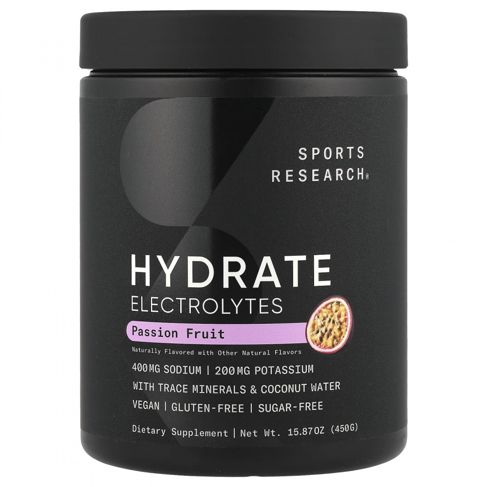 Sports Research, Hydrate, электролиты, маракуйя, 450 г (15,87 унции) в Москве - eco-herb.ru | изображение Sports Research, Hydrate, электролиты, маракуйя, 450 г (15,87 унции) в Москве - eco-herb.ru | фото