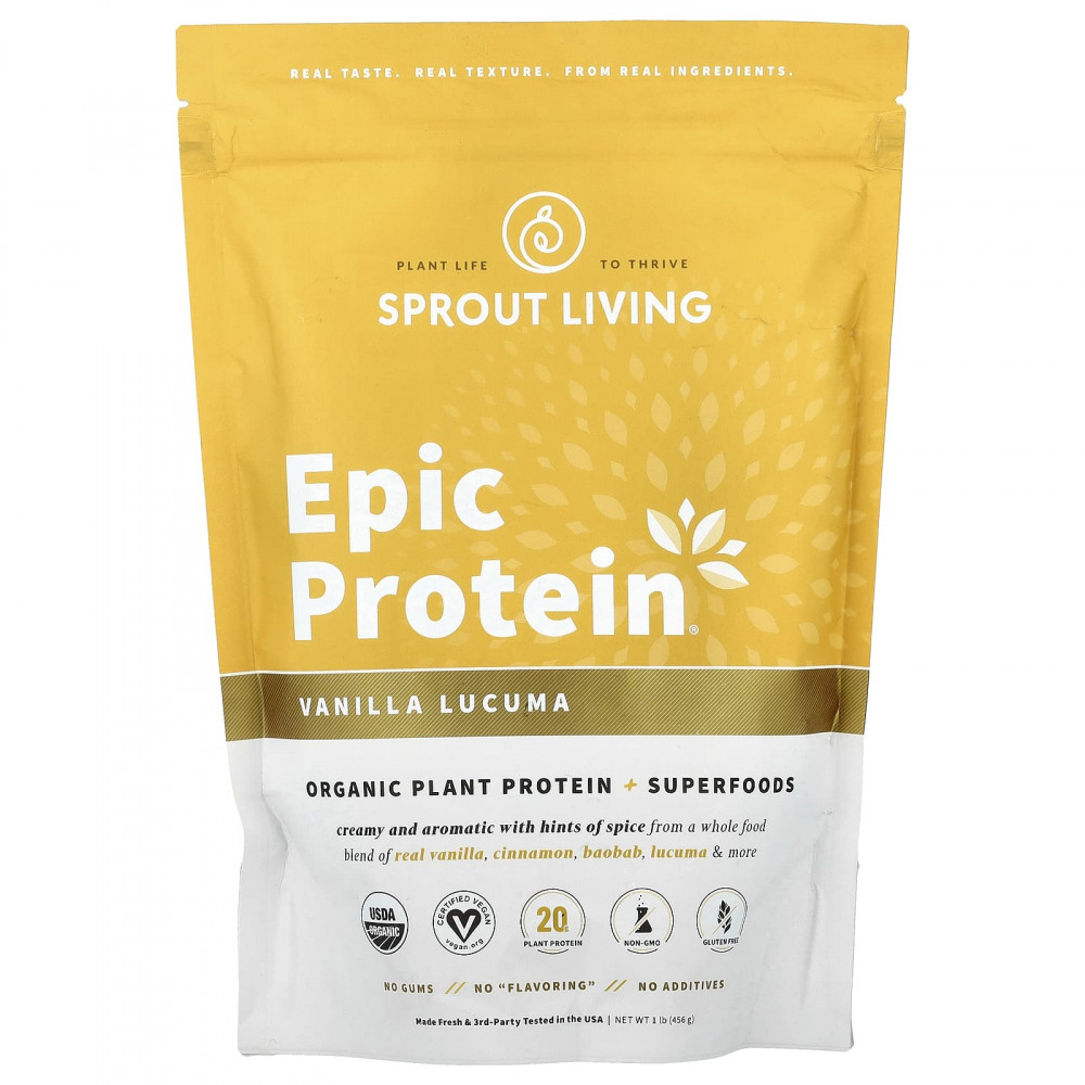 Sprout Living, Epic Protein®, органический растительный протеин и суперпродукты, ваниль и лукума, 456 г (1 фунт) в Москве - eco-herb.ru | изображение Sprout Living, Epic Protein®, органический растительный протеин и суперпродукты, ваниль и лукума, 456 г (1 фунт) в Москве - eco-herb.ru | фото