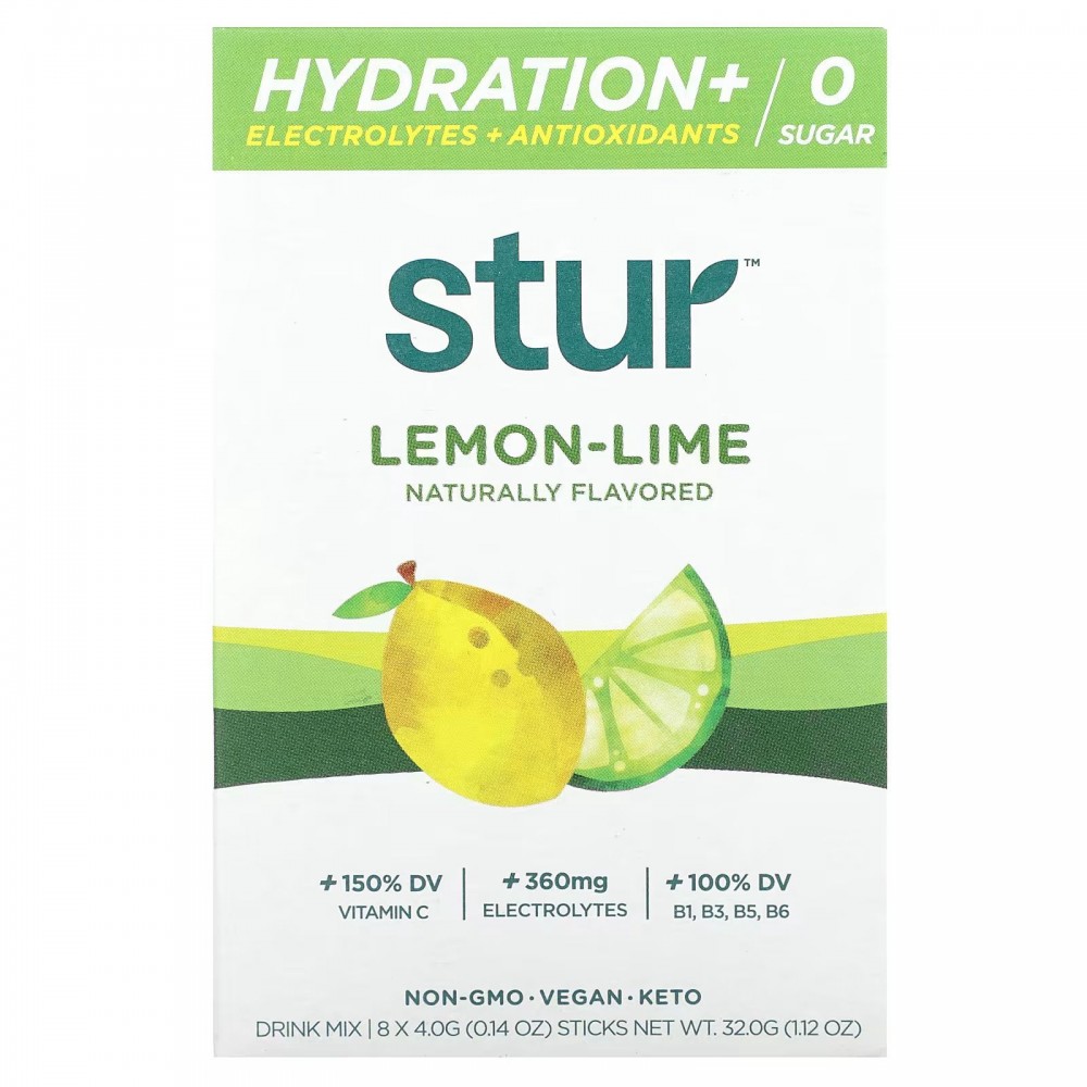 Stur, Hydration + Electrolytes + Antioxidants Drink Mix, Lemon-Lime, 8 Sticks, 0.14 oz (4 g) Each в Москве - eco-herb.ru | фото