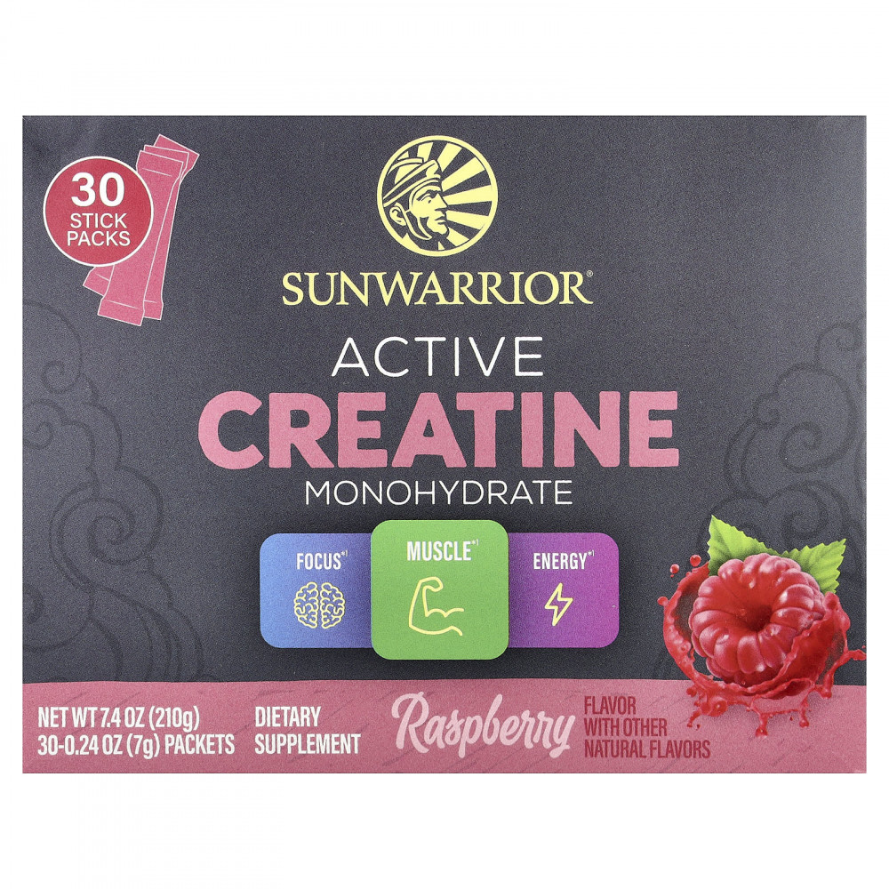 Sunwarrior, активный моногидрат креатина, малина, 30 пакетиков по 7 г (0,24 унции) в Москве - eco-herb.ru | изображение Sunwarrior, активный моногидрат креатина, малина, 30 пакетиков по 7 г (0,24 унции) в Москве - eco-herb.ru | фото
