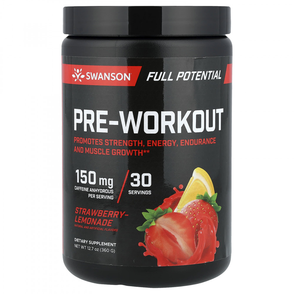Swanson, Full Potential Pre-Workout, предтренировочный комплекс, с клубникой и лимонадом, 360 г (12,7 унции) в Москве - eco-herb.ru | изображение Swanson, Full Potential Pre-Workout, предтренировочный комплекс, с клубникой и лимонадом, 360 г (12,7 унции) в Москве - eco-herb.ru | фото
