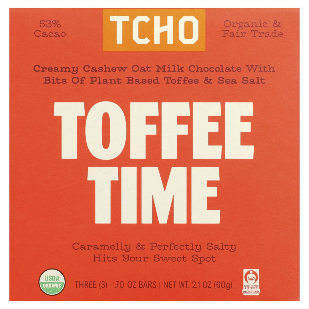 TCHO, Toffee Time, шоколад из овсяного молока с ирисом и морской солью, 53% какао, 3 батончика по 0,70 унции в Москве - eco-herb.ru | изображение TCHO, Toffee Time, шоколад из овсяного молока с ирисом и морской солью, 53% какао, 3 батончика по 0,70 унции в Москве - eco-herb.ru | фото