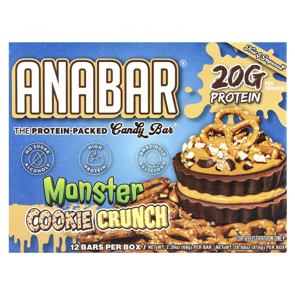 The Anabar, The Protein-Packed Candy Bar®, Monster Cookie Crunch, 12 батончиков по 68 г (2,39 унции) в Москве - eco-herb.ru | изображение The Anabar, The Protein-Packed Candy Bar®, Monster Cookie Crunch, 12 батончиков по 68 г (2,39 унции) в Москве - eco-herb.ru | фото