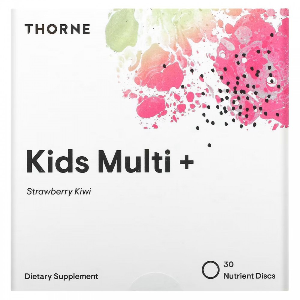 Thorne, Kids Multi +, для детей от 4 до 12 лет, клубника и киви, 30  питательных дисков купить в Москве