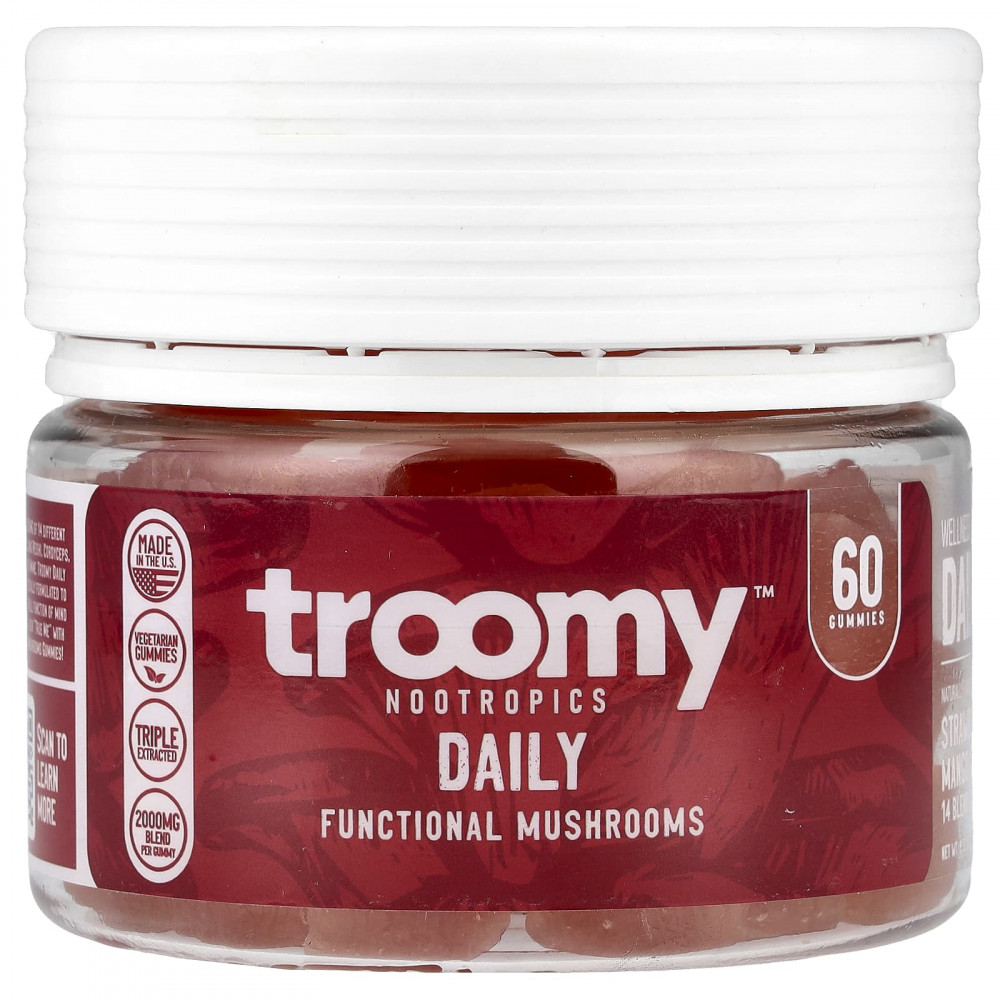 Troomy Nootropics, Daily, Functional Mushrooms Gummies, Strawberry Mango, 60 Gummies, 9.52 oz (270 g) в Москве - eco-herb.ru | изображение Troomy Nootropics, Daily, Functional Mushrooms Gummies, Strawberry Mango, 60 Gummies, 9.52 oz (270 g) в Москве - eco-herb.ru | фото