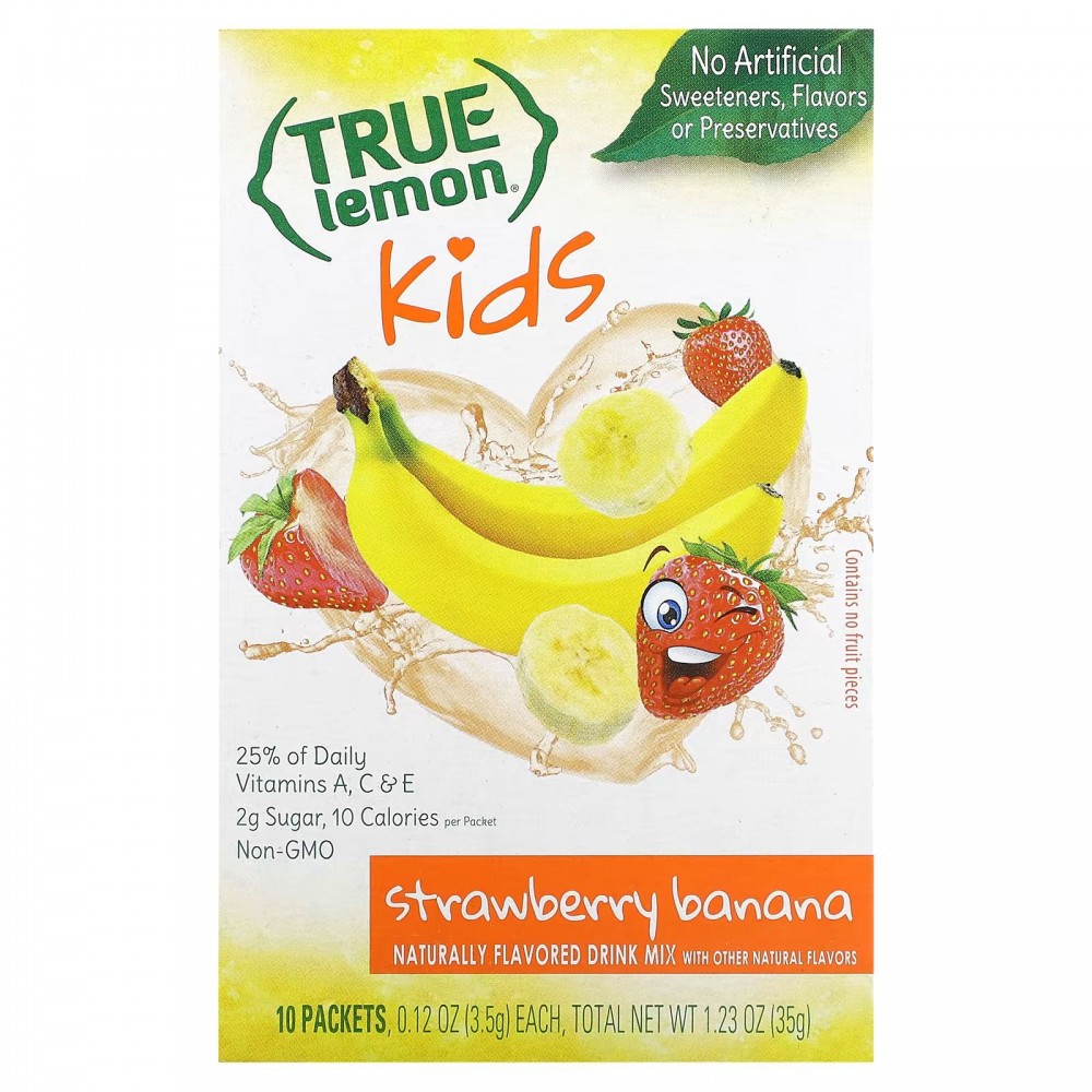 True Citrus, True Lemon, Kids Drink Mix, Strawberry Banana, 10 Packets, 0.12 oz (3.5 g) Each в Москве - eco-herb.ru | фото