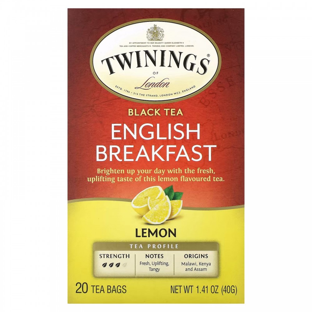 Twinings, English Breakfast Black Tea, Lemon, 20 Tea Bags 1.41 oz (40 g) в Москве - eco-herb.ru | фото