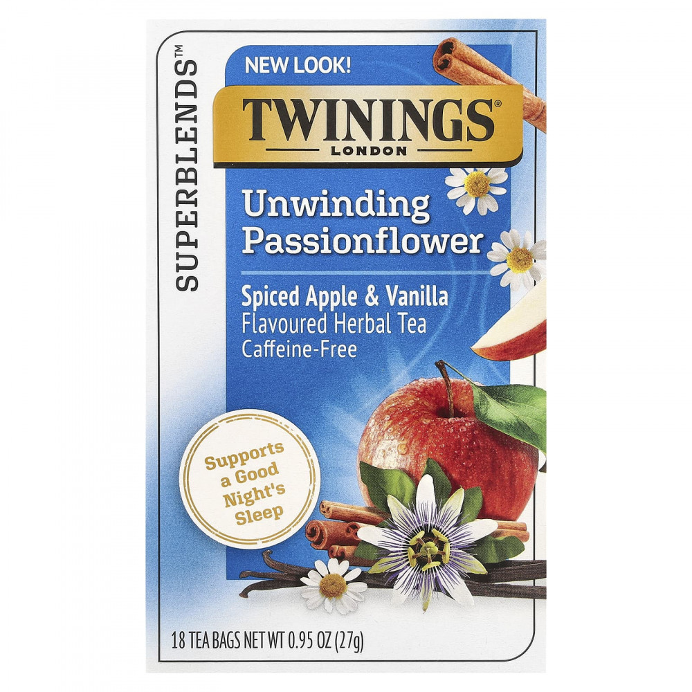 Twinings, Superblends™, травяной чай с пассифлорой, пряное яблоко и ваниль, без кофеина, 18 чайных пакетиков, 27 г (0,95 унции) (Товар снят с продажи) в Москве - eco-herb.ru | изображение Twinings, Superblends™, травяной чай с пассифлорой, пряное яблоко и ваниль, без кофеина, 18 чайных пакетиков, 27 г (0,95 унции) (Товар снят с продажи) в Москве - eco-herb.ru | фото