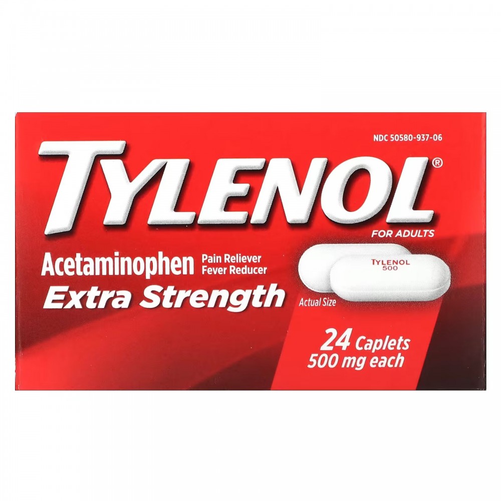 Tylenol, Extra Strength, ацетаминофен, обезболивающее, средство для  снижения температуры для взрослых, 500 мг, 24 капсулы купить в Москве