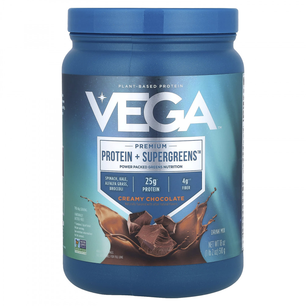 Vega, Premium, Protein + Supergreens™, протеиновая добавка с зеленью, сливочный шоколад, 510 г (1 фунт 2 унции) в Москве - eco-herb.ru | изображение Vega, Premium, Protein + Supergreens™, протеиновая добавка с зеленью, сливочный шоколад, 510 г (1 фунт 2 унции) в Москве - eco-herb.ru | фото