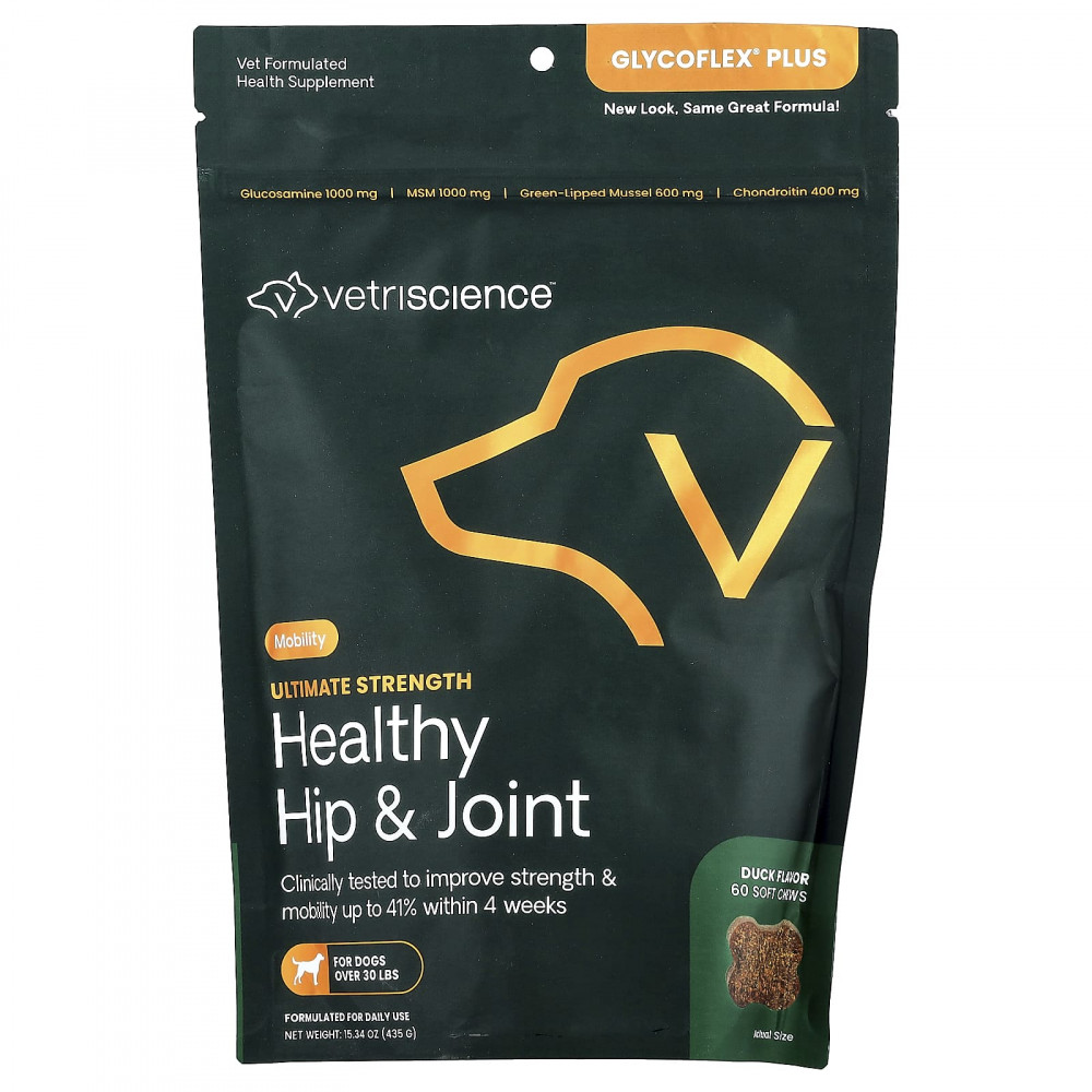 VetriScience, Healthy Hip & Joint, Ultimate Strength, для собак, утка, 60 жевательных таблеток, 435 г (15,34 унции) в Москве - eco-herb.ru | изображение VetriScience, Healthy Hip & Joint, Ultimate Strength, для собак, утка, 60 жевательных таблеток, 435 г (15,34 унции) в Москве - eco-herb.ru | фото