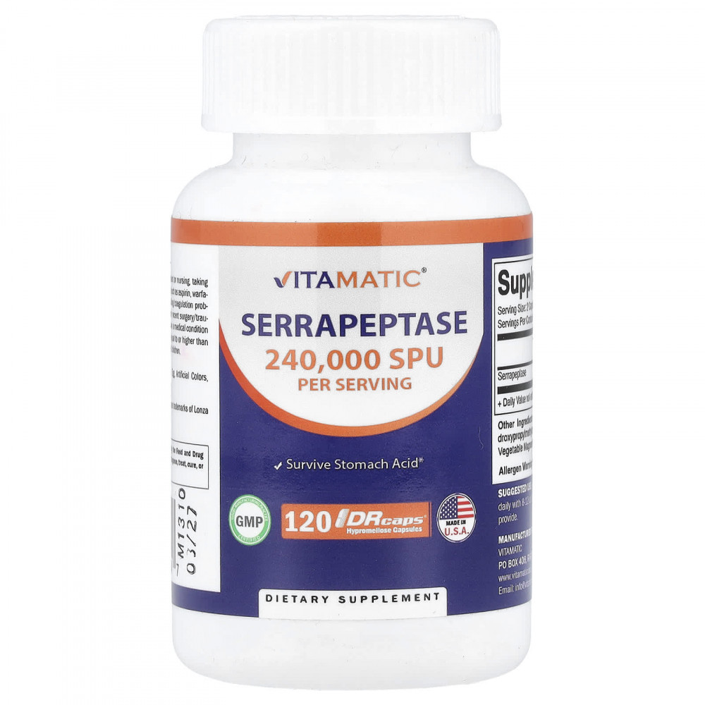 Vitamatic, серрапептаза, 120 капсул из гипромеллозы DRcaps® (120 000 SPU в 1 капсуле) в Москве - eco-herb.ru | изображение Vitamatic, серрапептаза, 120 капсул из гипромеллозы DRcaps® (120 000 SPU в 1 капсуле) в Москве - eco-herb.ru | фото
