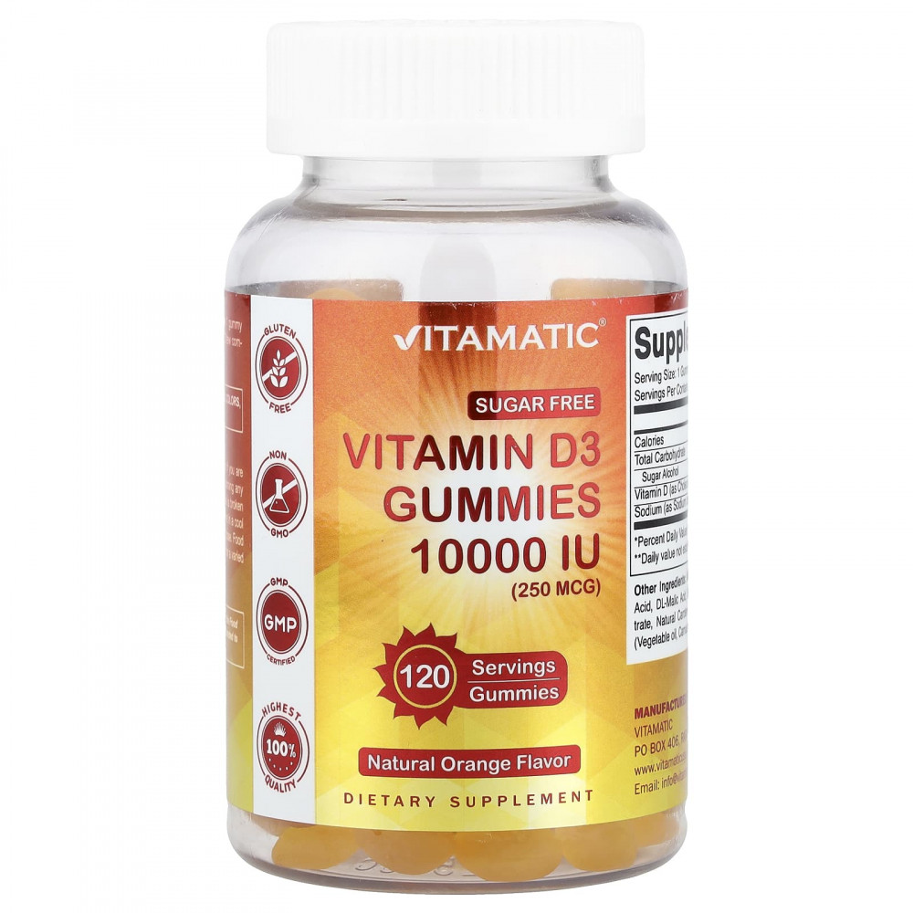 Vitamatic, витамин D3, со вкусом натурального апельсина, 250 мкг (10 000 МЕ), 120 жевательных таблеток в Москве - eco-herb.ru | изображение Vitamatic, витамин D3, со вкусом натурального апельсина, 250 мкг (10 000 МЕ), 120 жевательных таблеток в Москве - eco-herb.ru | фото