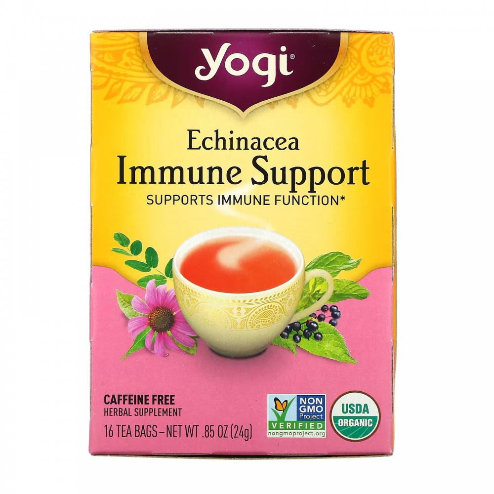 Yogi Tea, Immune Support с эхинацеей, без кофеина, 16 чайных пакетиков, 24 г (85 унций) в Москве - eco-herb.ru | фото