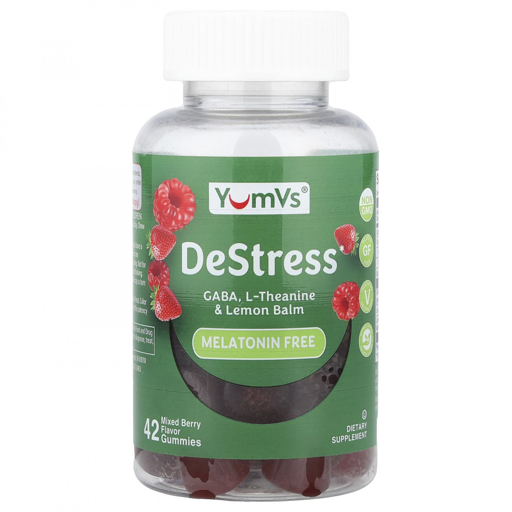 YumVs, DeStress, жевательные таблетки, без мелатонина, со вкусом ягодного ассорти, 42 жевательные таблетки в Москве - eco-herb.ru | изображение YumVs, DeStress, жевательные таблетки, без мелатонина, со вкусом ягодного ассорти, 42 жевательные таблетки в Москве - eco-herb.ru | фото